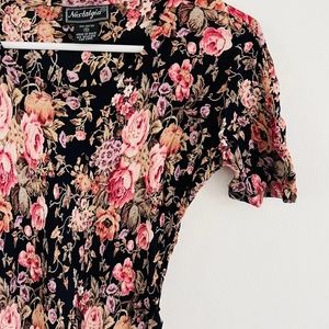 Vintage Nostalgia Black Floral Midi Dress - Small